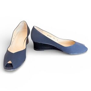 BRUNO MAGLI Black Peep Toe Wedge Heels Size 8.5 feminine gardencore quiet luxury